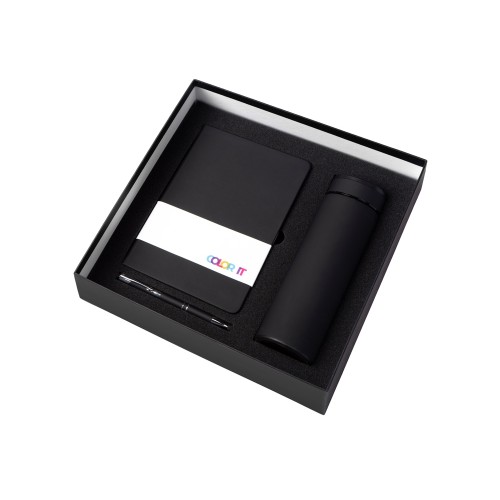 Подарочный набор с блокнотом С3, металлической ручкой и термосом, черный