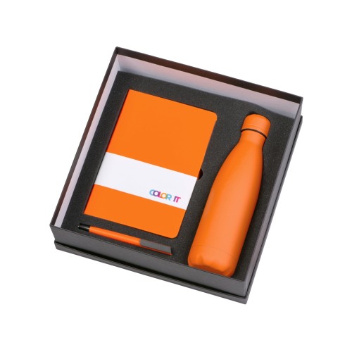 Подарочный набор c блокнотом C1, ручкой и термобутылкой, оранжевый