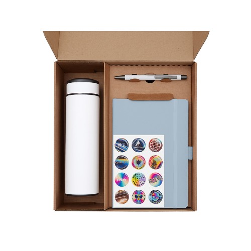 Подарочный набор с термосом, блокнотом, ручкой и чаем, голубой