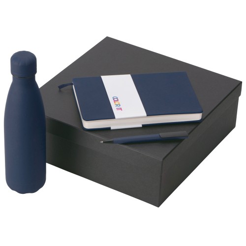Подарочный набор c блокнотом C3, ручкой и термобутылкой, темно-синий