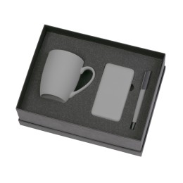 Подарочный набор c кружкой, пластиковой ручкой и повербанком С2, 10000 mAh, серый