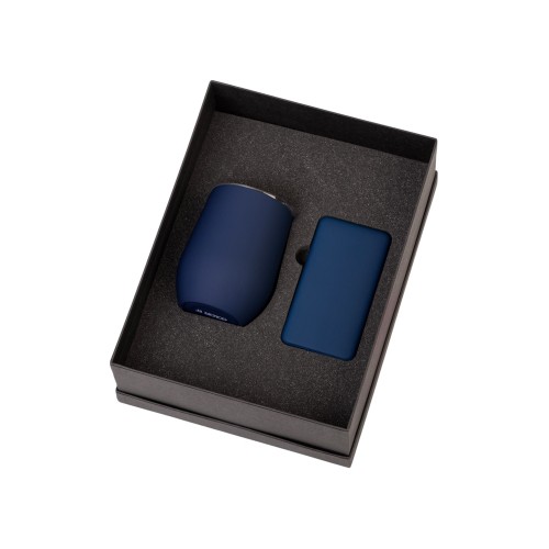 Подарочный набор с термокружкой и повербанком С1, 5000 mAh, темно-синий