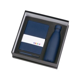 Подарочный набор c блокнотом C3, ручкой и термобутылкой, темно-синий