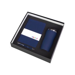 Подарочный набор с блокнотом С1, металлической ручкой и термокружкой, темно-синий