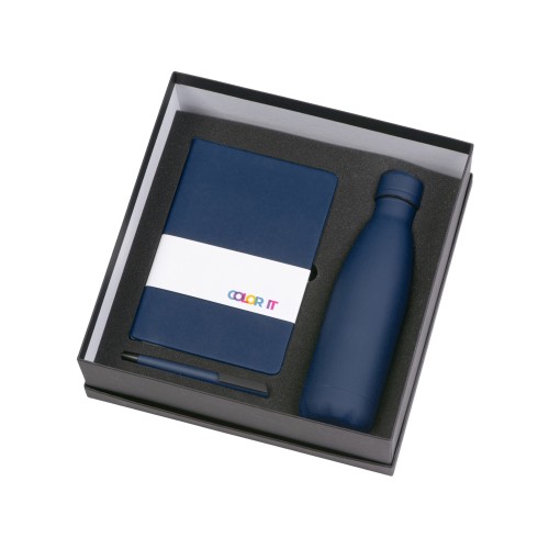 Подарочный набор c блокнотом C2, ручкой и термобутылкой, темно-синий