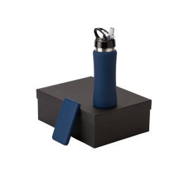 Подарочный набор с бутылкой для воды и повербанком С2, 10000 mAh, темно-синий