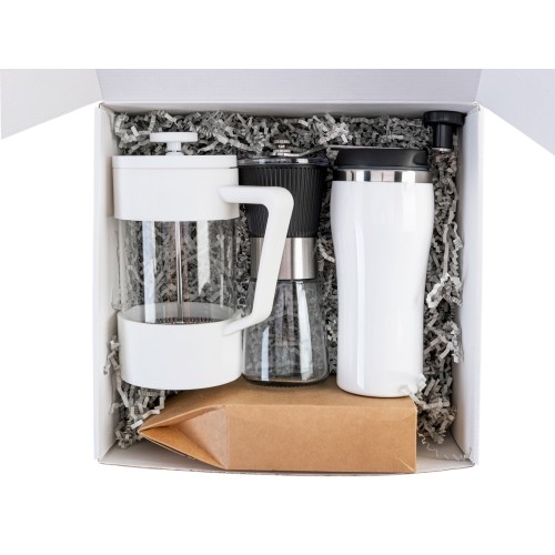 Подарочный набор с кофе, кружкой и френч-прессом "Бодрое утро" 2.0, белый