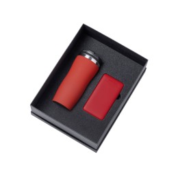 Подарочный набор c вакуумной термокружкой и повербанком С2, красный