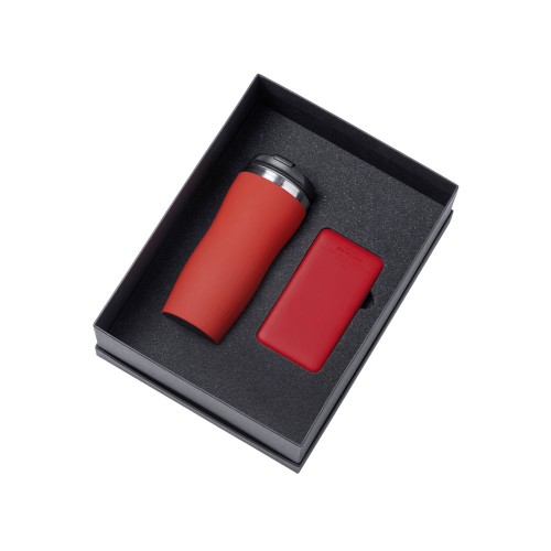 Подарочный набор c вакуумной термокружкой и повербанком С2, красный