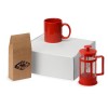 Подарочный набор с чаем, кружкой и френч-прессом "Чаепитие", красный