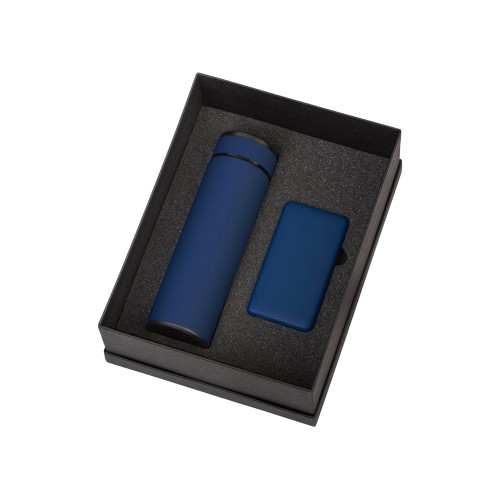 Подарочный набор с термосом и повербанком С1, темно-синий