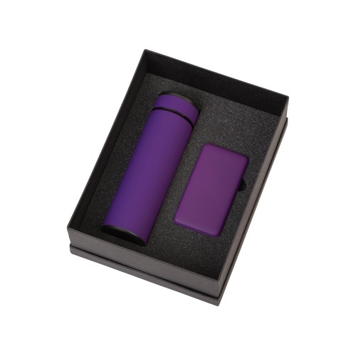 Подарочный набор с термосом и повербанком С1, фиолетовый