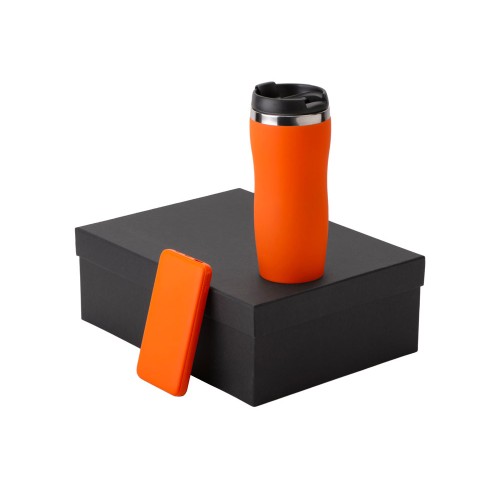 Подарочный набор c вакуумной термокружкой и повербанком С2, оранжевый