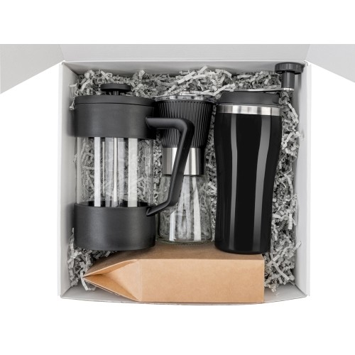 Подарочный набор с кофе, кружкой и френч-прессом "Бодрое утро" 2.0, черный