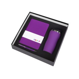 Подарочный набор с блокнотом С2, металлической ручкой и термокружкой, фиолетовый