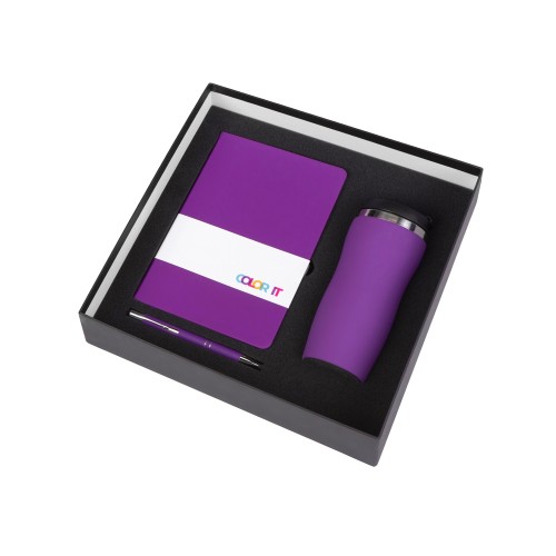 Подарочный набор с блокнотом С2, металлической ручкой и термокружкой, фиолетовый