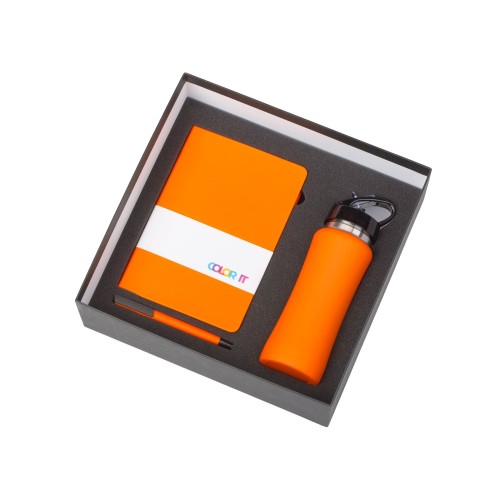 Подарочный набор c блокнотом C3, ручкой и бутылкой, оранжевый