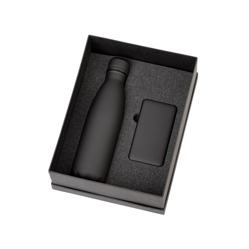 Подарочный набор с термобутылкой и повербанком С2, черный