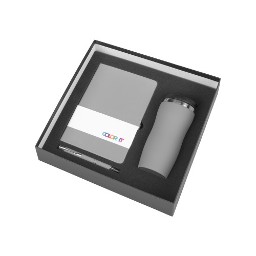 Подарочный набор с блокнотом С2, металлической ручкой и термокружкой, серый