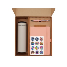 Подарочный набор с термосом, блокнотом, ручкой и чаем, розовый