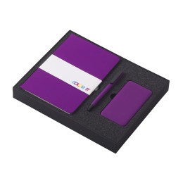 Подарочный набор c блокнотом С2, ручкой и повербанком 5000 mAh, фиолетовый
