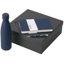 Подарочный набор с блокнотом С2, металлической ручкой и термобутылкой, темно-синий