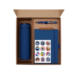 Подарочный набор с термосом, блокнотом, ручкой и чаем, синий