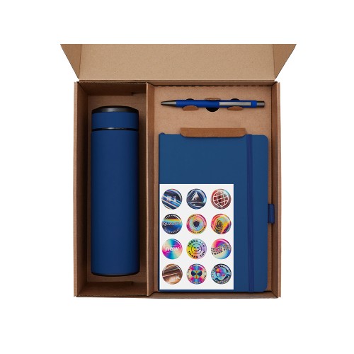 Подарочный набор с термосом, блокнотом, ручкой и чаем, синий