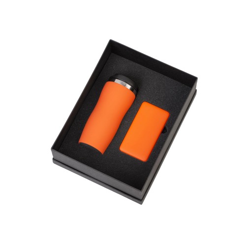 Подарочный набор c вакуумной термокружкой и повербанком С2, оранжевый