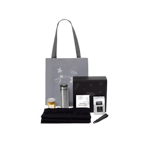 Подарочный набор «Re:f. Walk» с палантином, шоппером и термосом, черный
