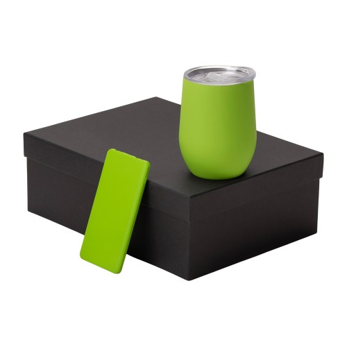 Подарочный набор с термокружкой и повербанком С1, 5000 mAh, зеленое яблоко