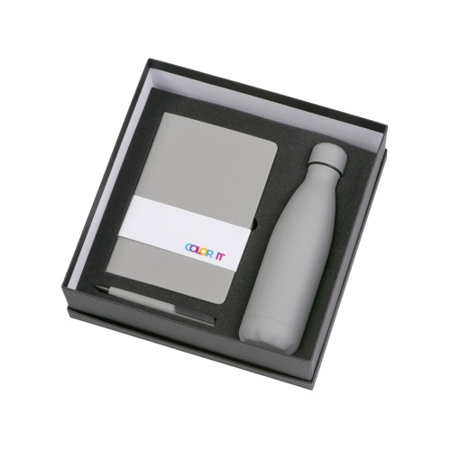 Подарочный набор c блокнотом C2, ручкой и термобутылкой, серый