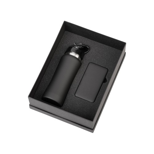 Подарочный набор с бутылкой для воды и повербанком С2, 10000 mAh, черный