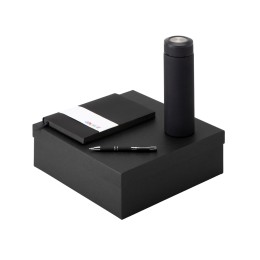 Подарочный набор с блокнотом С1, металлической ручкой и термосом, черный