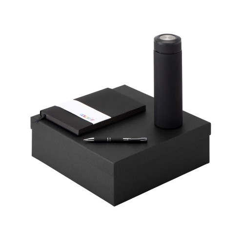 Подарочный набор с блокнотом С1, металлической ручкой и термосом, черный