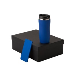 Подарочный набор c вакуумной термокружкой и повербанком С1, синий