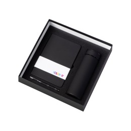 Подарочный набор с блокнотом С1, металлической ручкой и термосом, черный