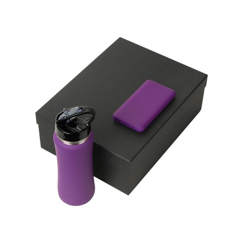 Подарочный набор с бутылкой для воды и повербанком С2, 10000 mAh, фиолетовый
