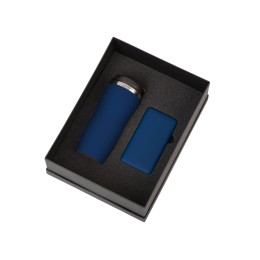 Подарочный набор c вакуумной термокружкой и повербанком С1, темно-синий