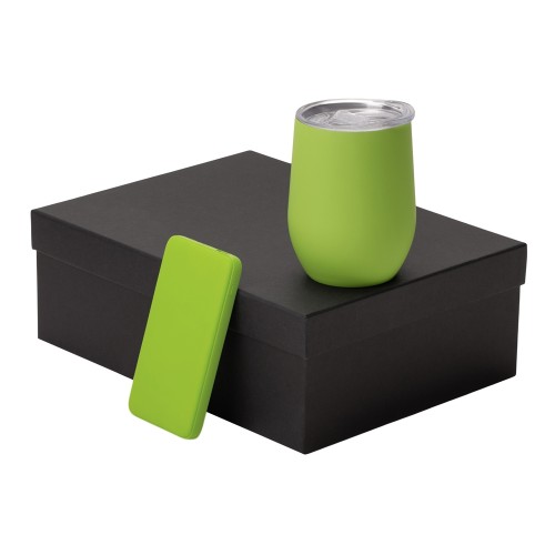 Подарочный набор с термокружкой и повербанком С2, 10000 mAh, зеленое яблоко