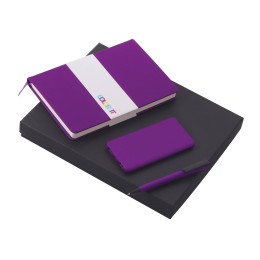 Подарочный набор c блокнотом С2, ручкой и повербанком 5000 mAh, фиолетовый