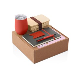 Набор с термокружкой, блокнотом, ручкой и ланчбоксом "Refreshment", красный