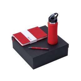 Подарочный набор с блокнотом С3, металлической ручкой и бутылкой для воды, красный