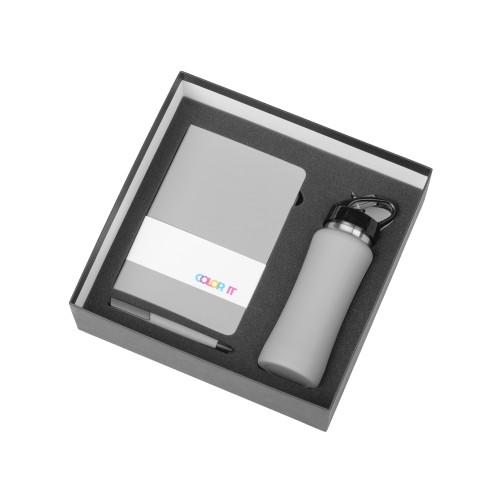 Подарочный набор c блокнотом C1, ручкой и бутылкой, серый