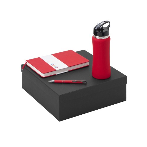 Подарочный набор с блокнотом С2, металлической ручкой и бутылкой для воды, красный