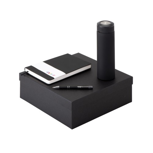 Подарочный набор с блокнотом С3, металлической ручкой и термосом, черный