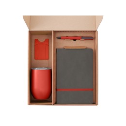 Набор с термокружкой, блокнотом, ручкой и ланчбоксом "Refreshment", красный