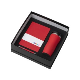 Подарочный набор с блокнотом С2, металлической ручкой и термокружкой, красный