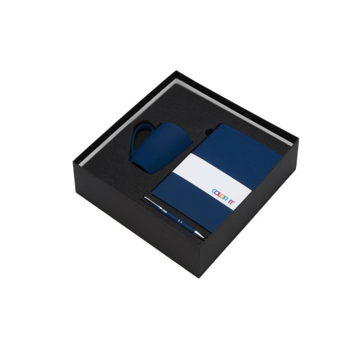 Подарочный набор с блокнотом С2, металлической ручкой и кружкой, темно-синий