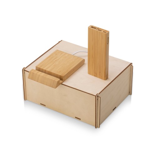 Подарочный набор с БЗУ и внешним аккумулятором «Bamboo Set», натуральный